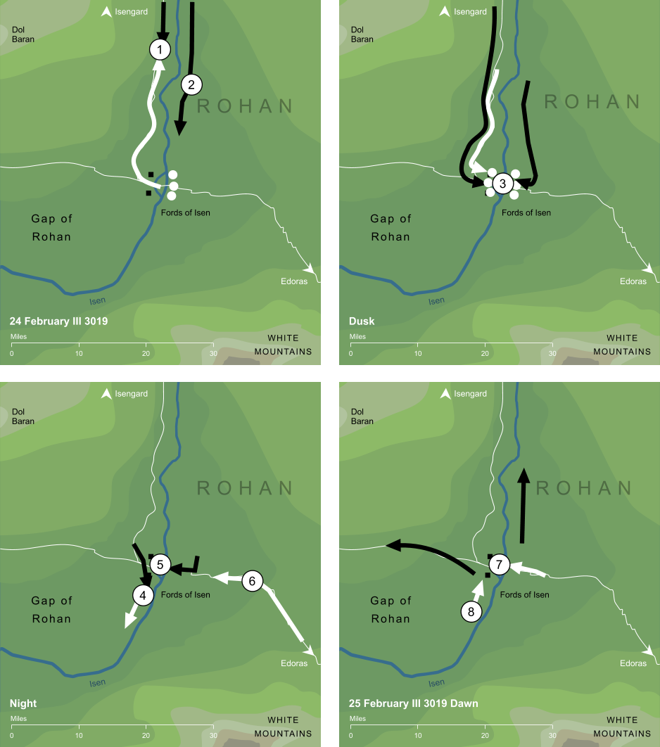 Map of the events of the First Battle of the Fords of Isen