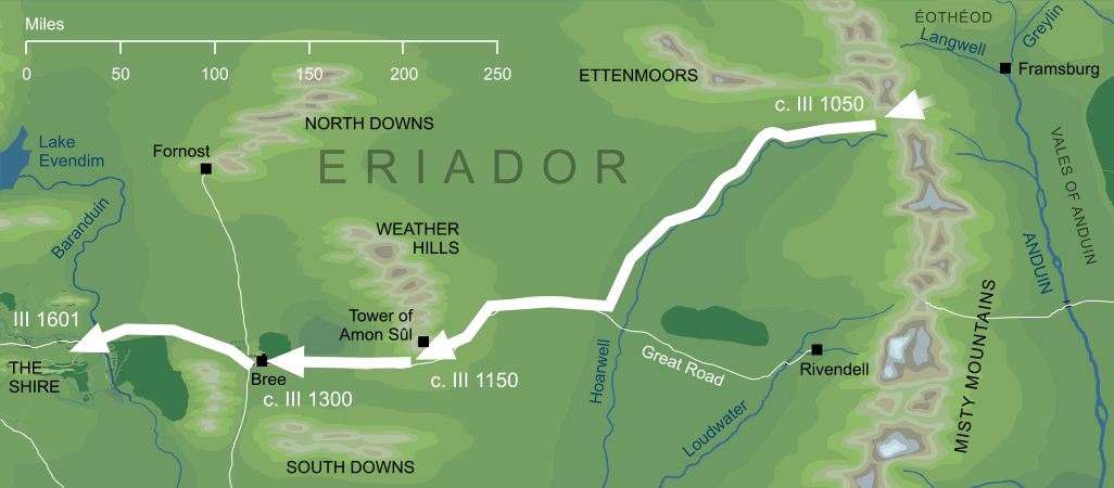 Map of the migration of the Harfoots