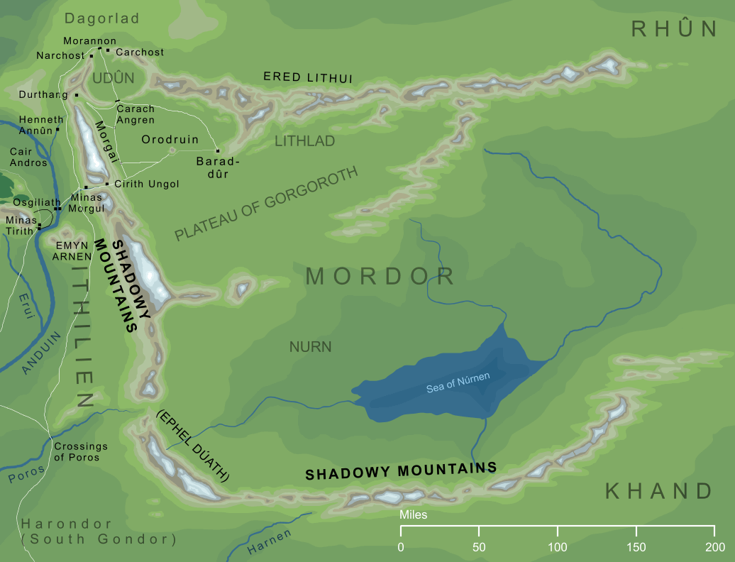 Map of the Shadowy Mountains of Ephel Dúath